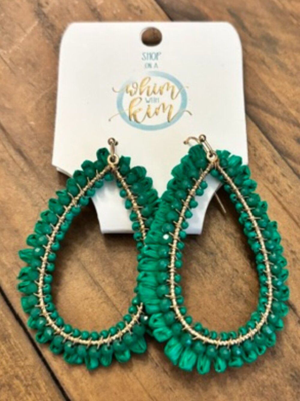 Green & Gold Beaded Teardrop Statement Earrings Game Day Jewelry